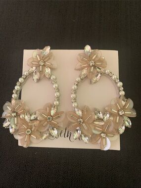 Pearl & Crystal Floral Hoop Earrings in Blush Pink Elizabeth Bower